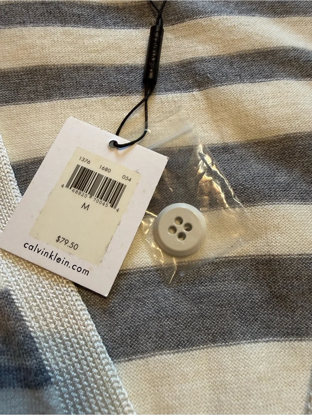 NWT Calvin Klein Women’s Cream and Gray Striped V‑Neck Button Cardigan - Picture 7 of 8